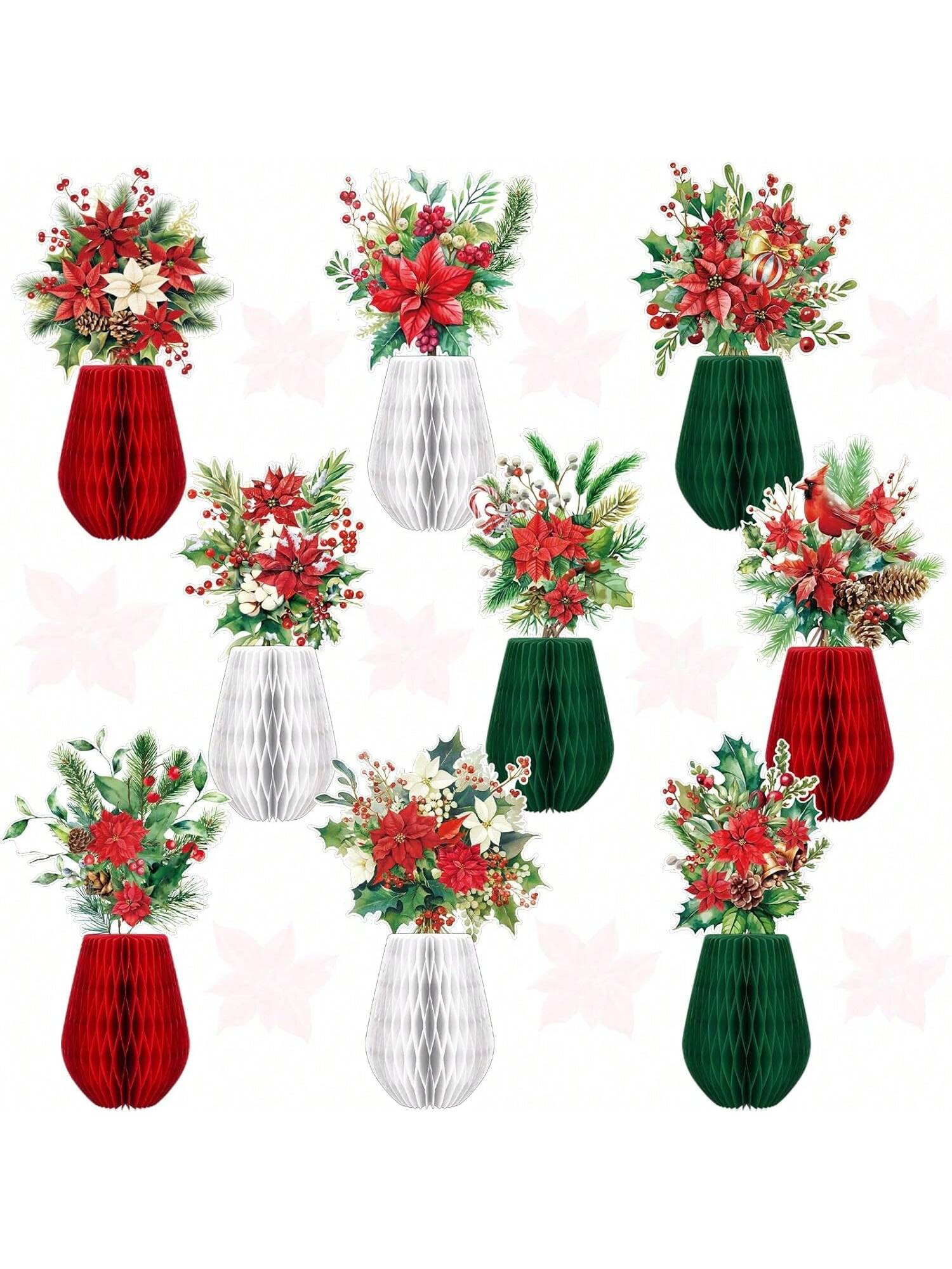 9PCS Red Poinsettia Table Centerpieces for Holiday & Party Decor