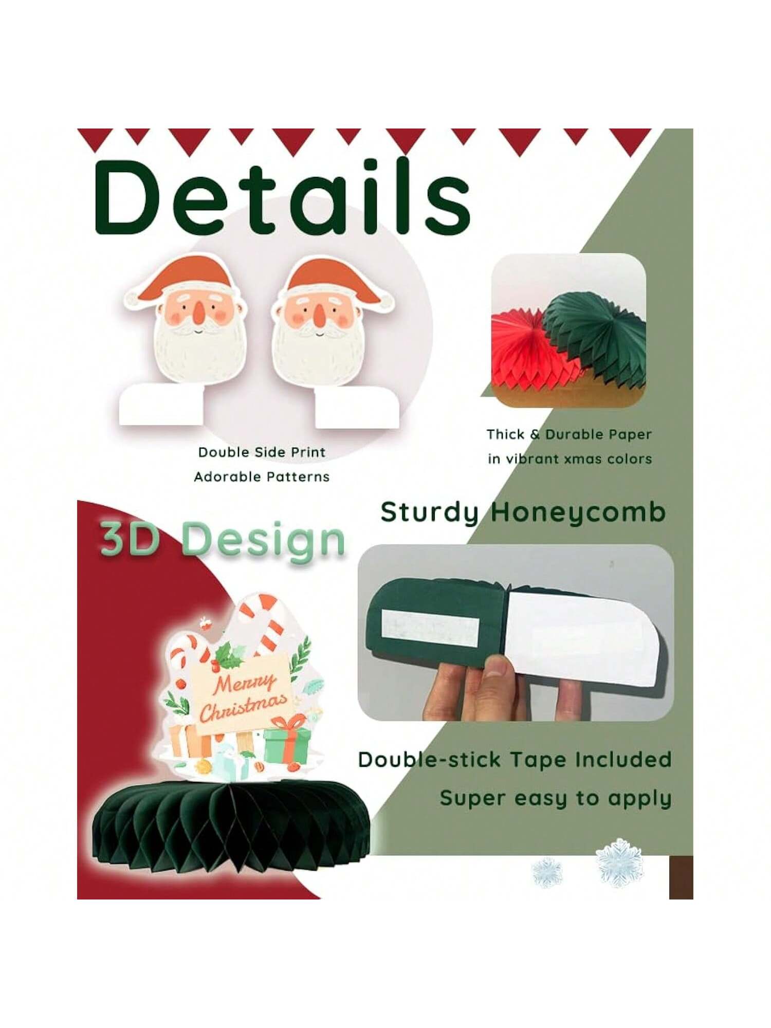9-Piece Red and Green Christmas Honeycomb Centerpieces for Holiday or Party Decor