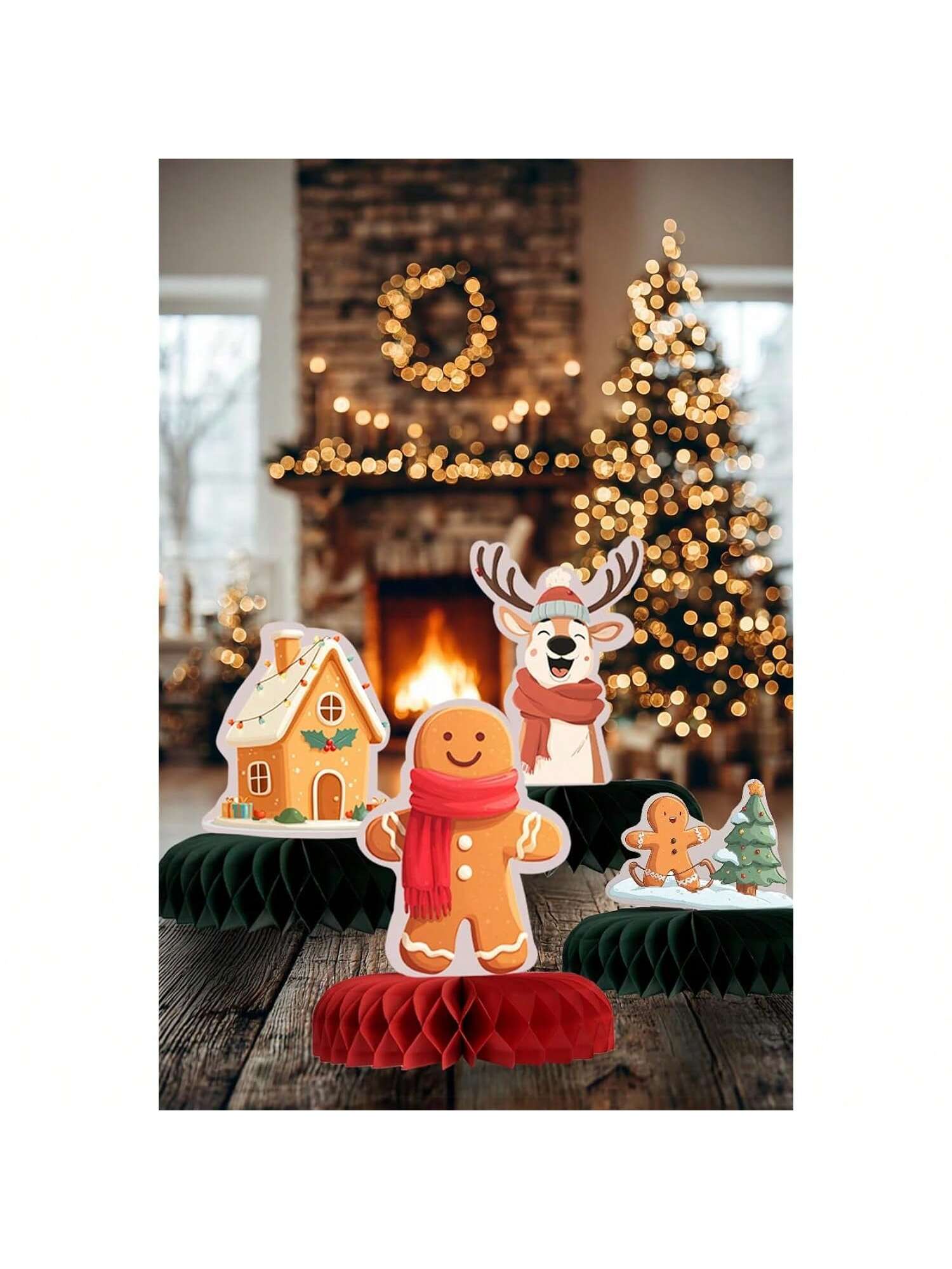 9-Piece Red and Green Christmas Honeycomb Centerpieces for Holiday or Party Decor