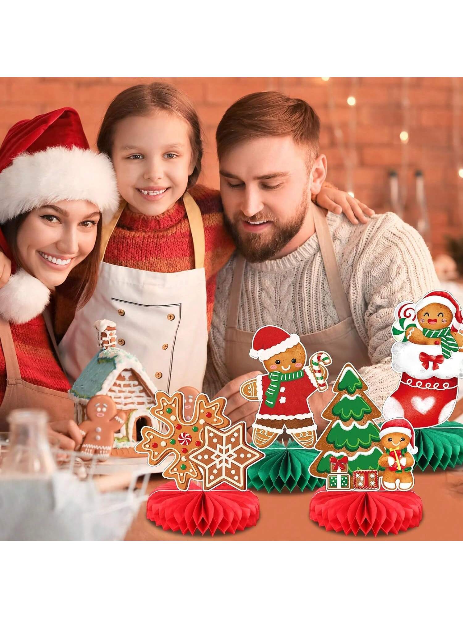 12-Piece Gingerbread Honeycomb Centerpieces for Christmas Table and Holiday Decor