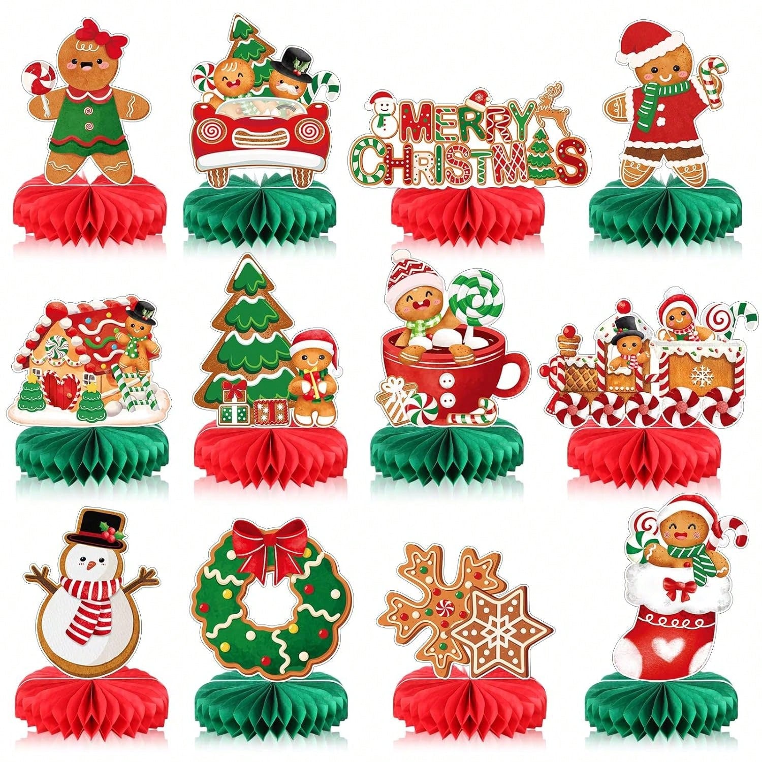 12-Piece Gingerbread Honeycomb Centerpieces for Christmas Table and Holiday Decor