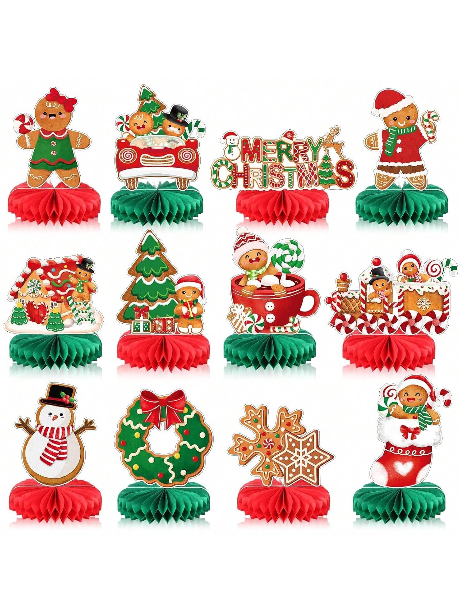 12-Piece Gingerbread Honeycomb Centerpieces for Christmas Table and Holiday Decor