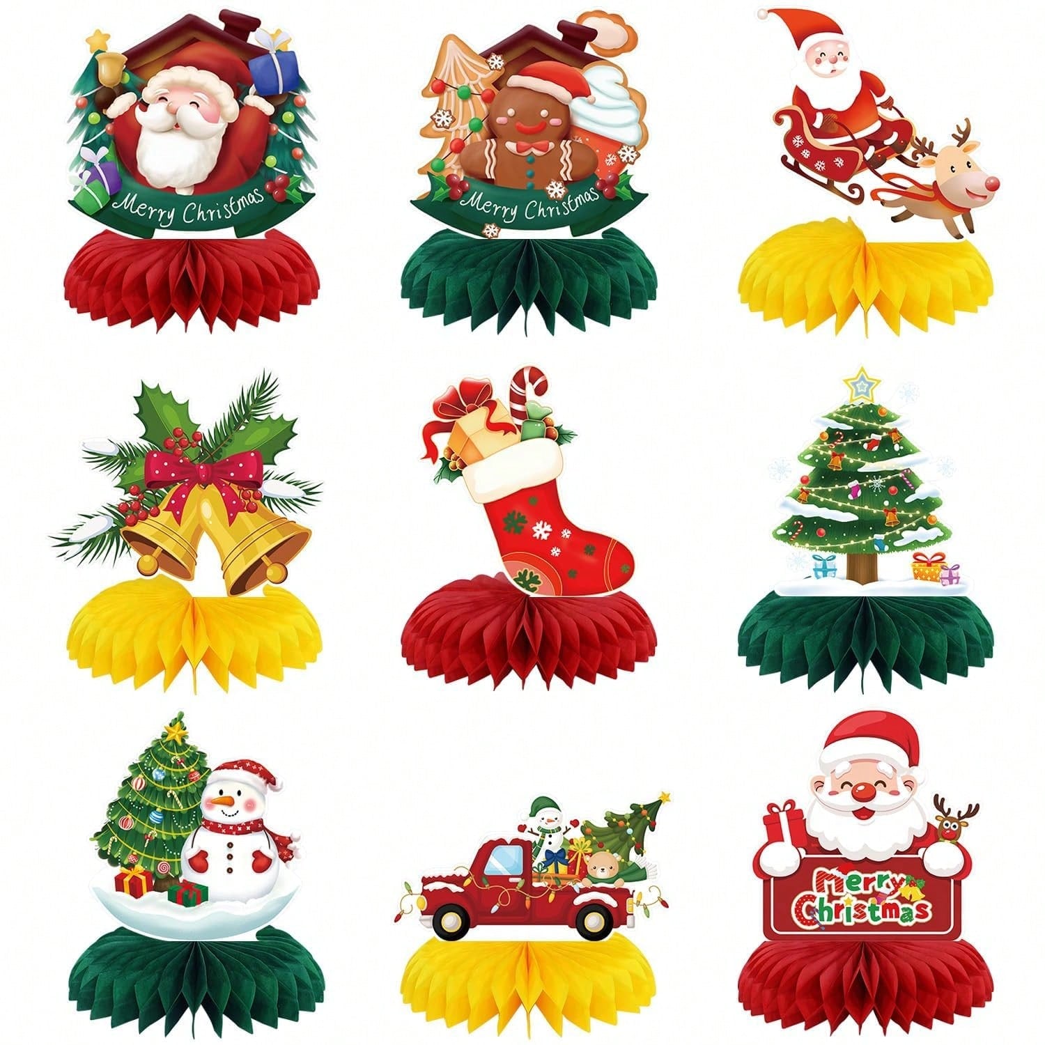 9-Piece Christmas Honeycomb Table Centerpieces for Holiday Party Decor