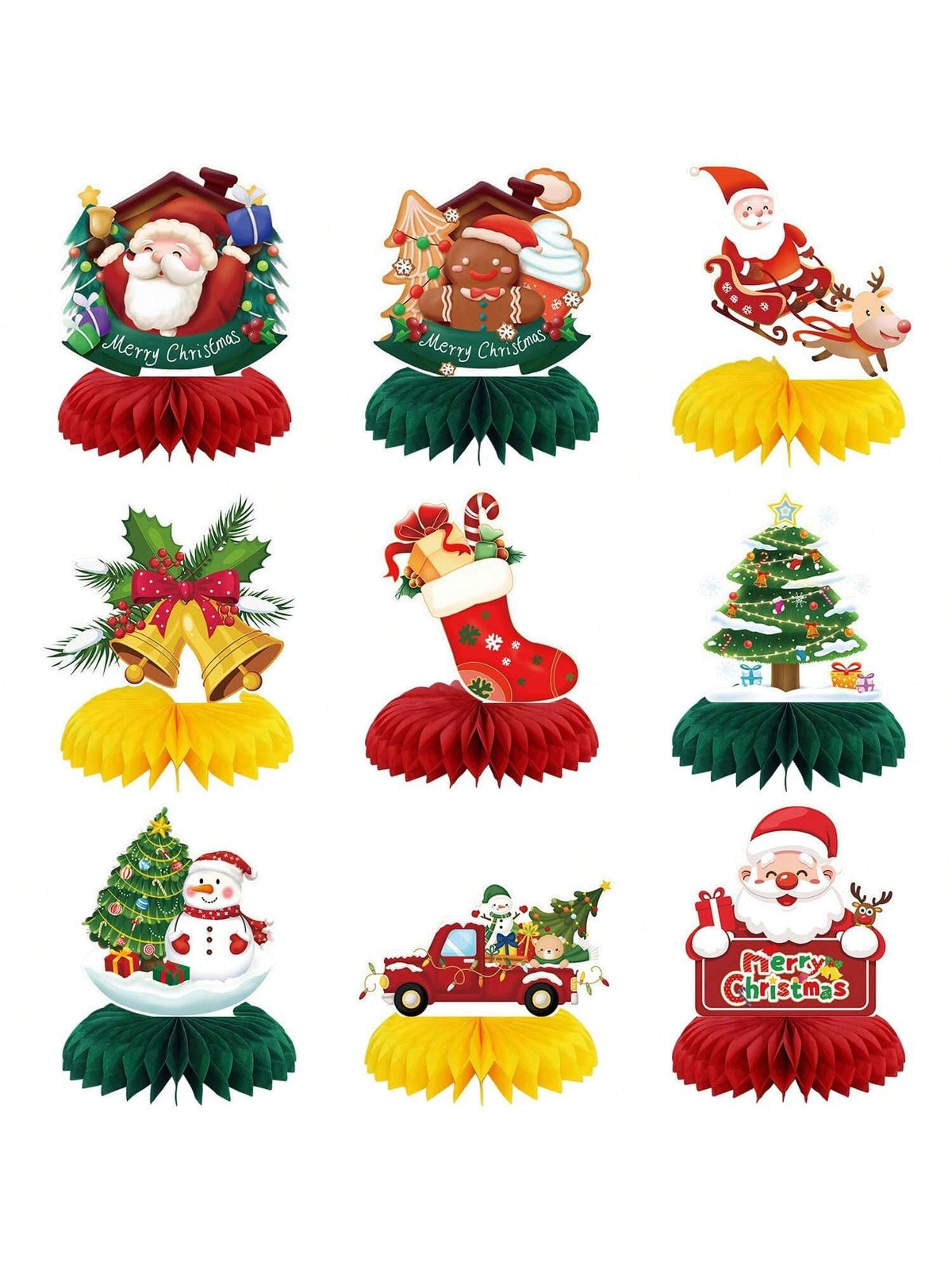 9-Piece Christmas Honeycomb Table Centerpieces for Holiday Party Decor