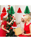 12 Pack 11.8" Christmas Honeycomb Paper Trees – Green & Red Tissue Paper Decorations, Saint Hat Ornaments, Holiday Party Supplies & Table Centerpieces -