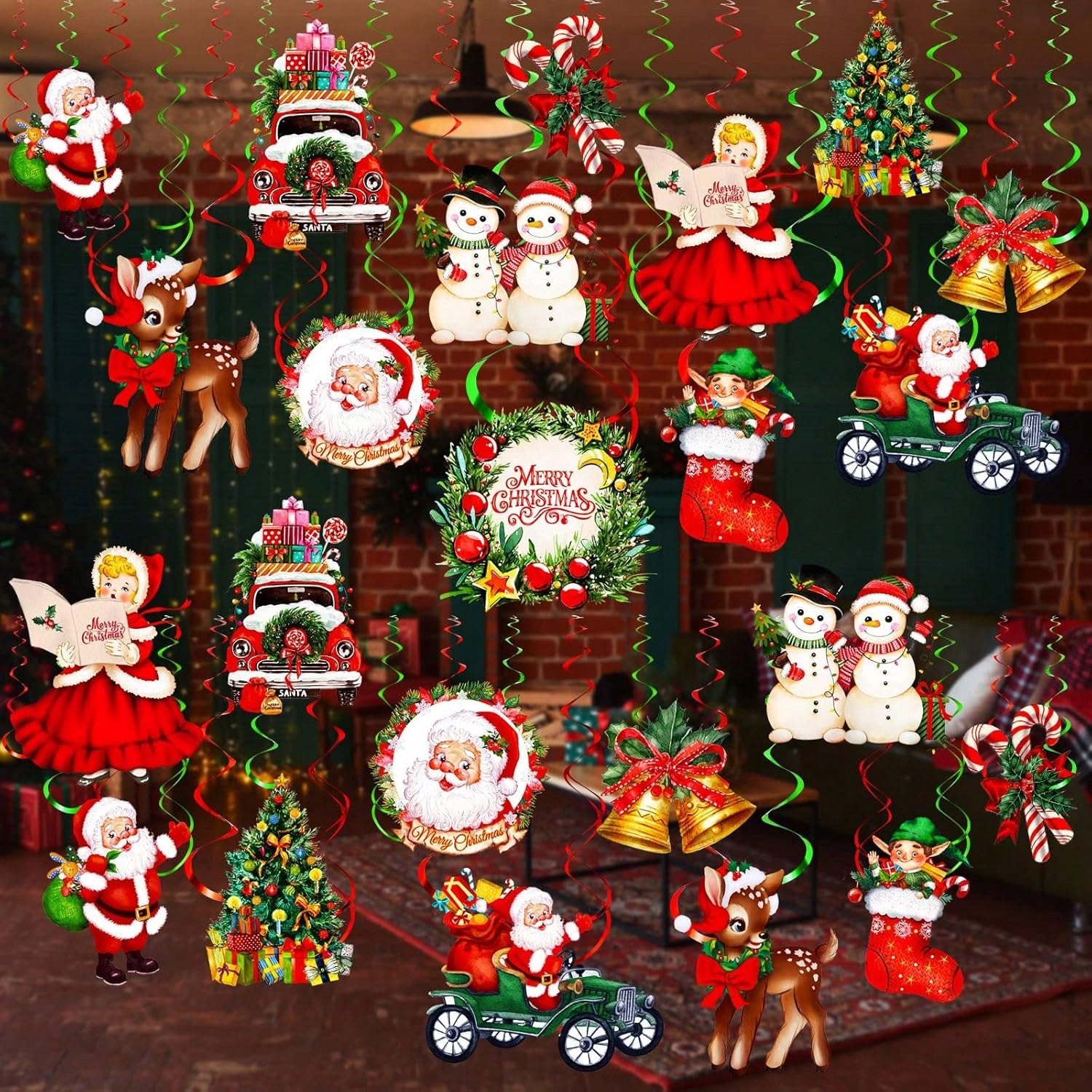 30-Piece Santa Claus Swirl Decorations Snowman and Elk Hanging Ornaments