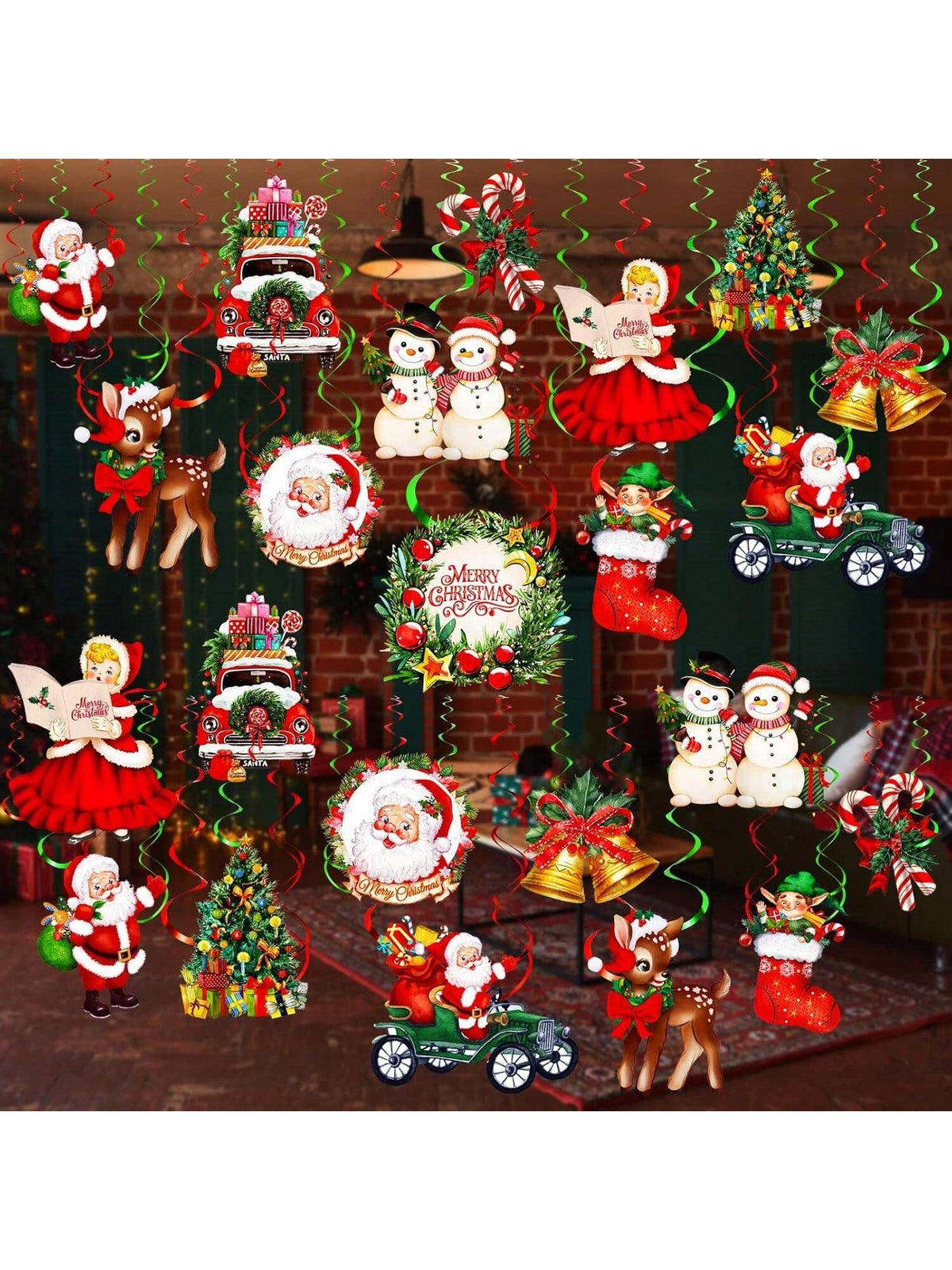 30-Piece Santa Claus Swirl Decorations Snowman and Elk Hanging Ornaments