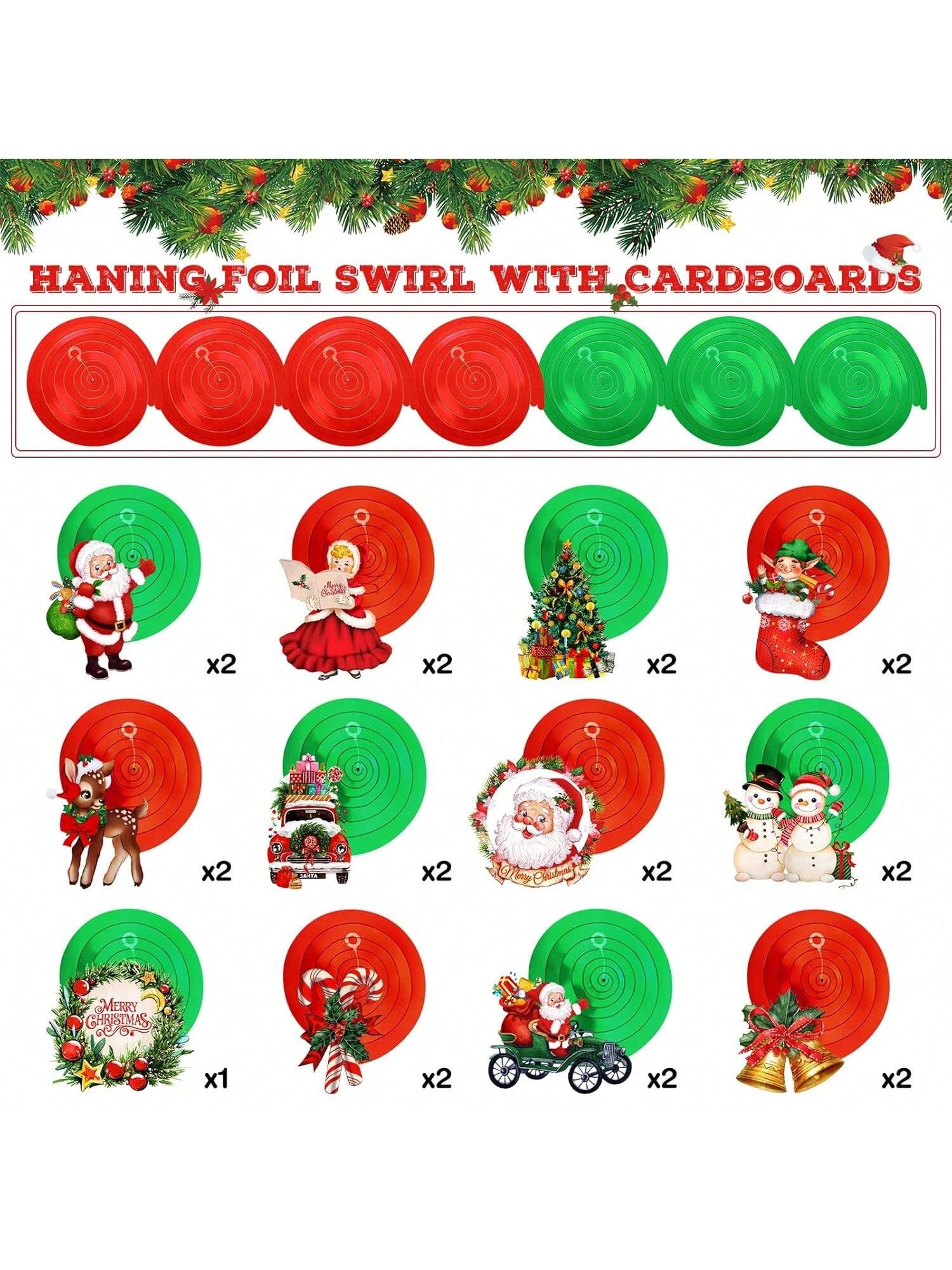 30-Piece Santa Claus Swirl Decorations Snowman and Elk Hanging Ornaments