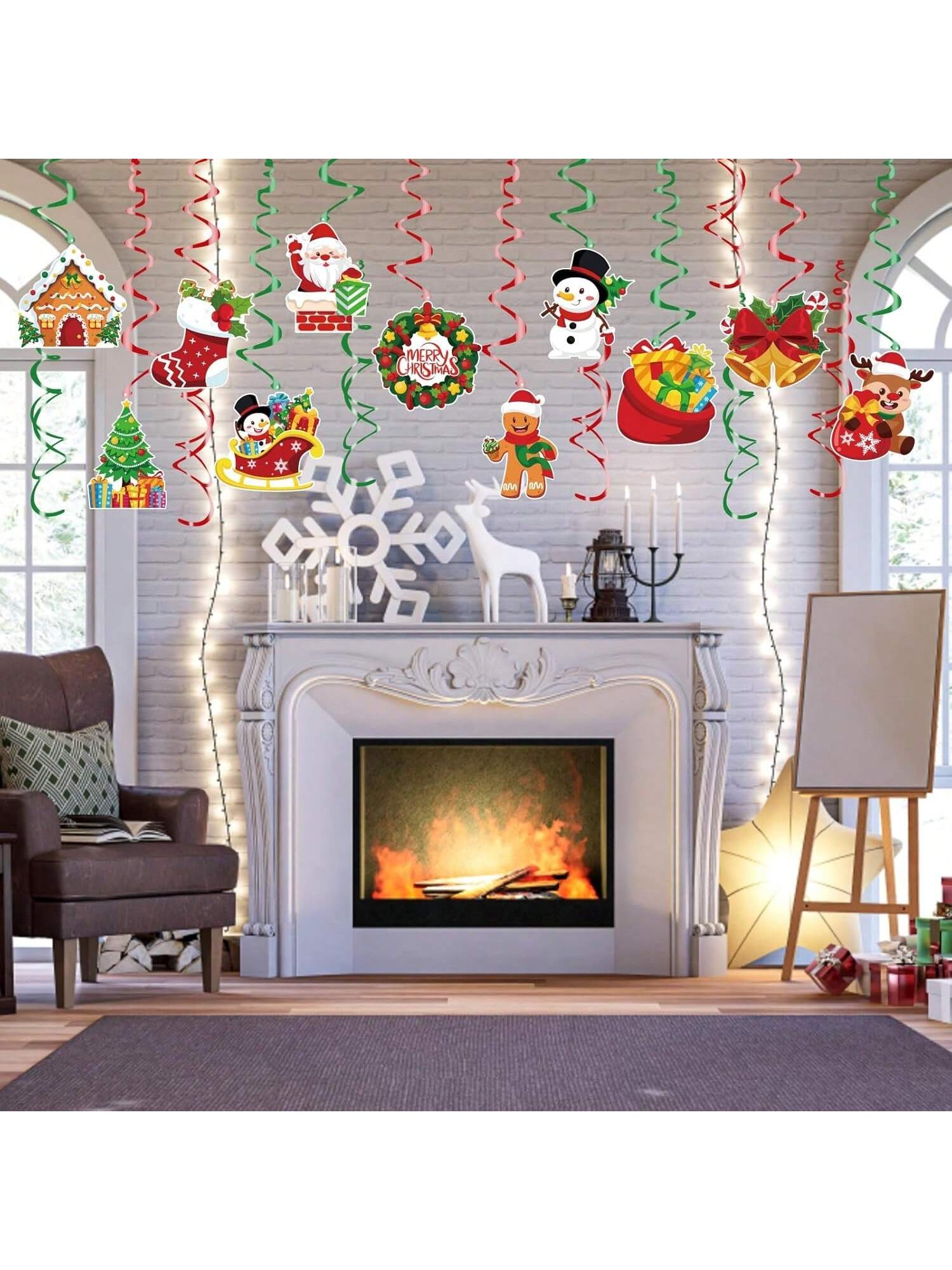 30 Pcs Christmas Hanging Swirl Decorations Double Sided Foil Ceiling Décor