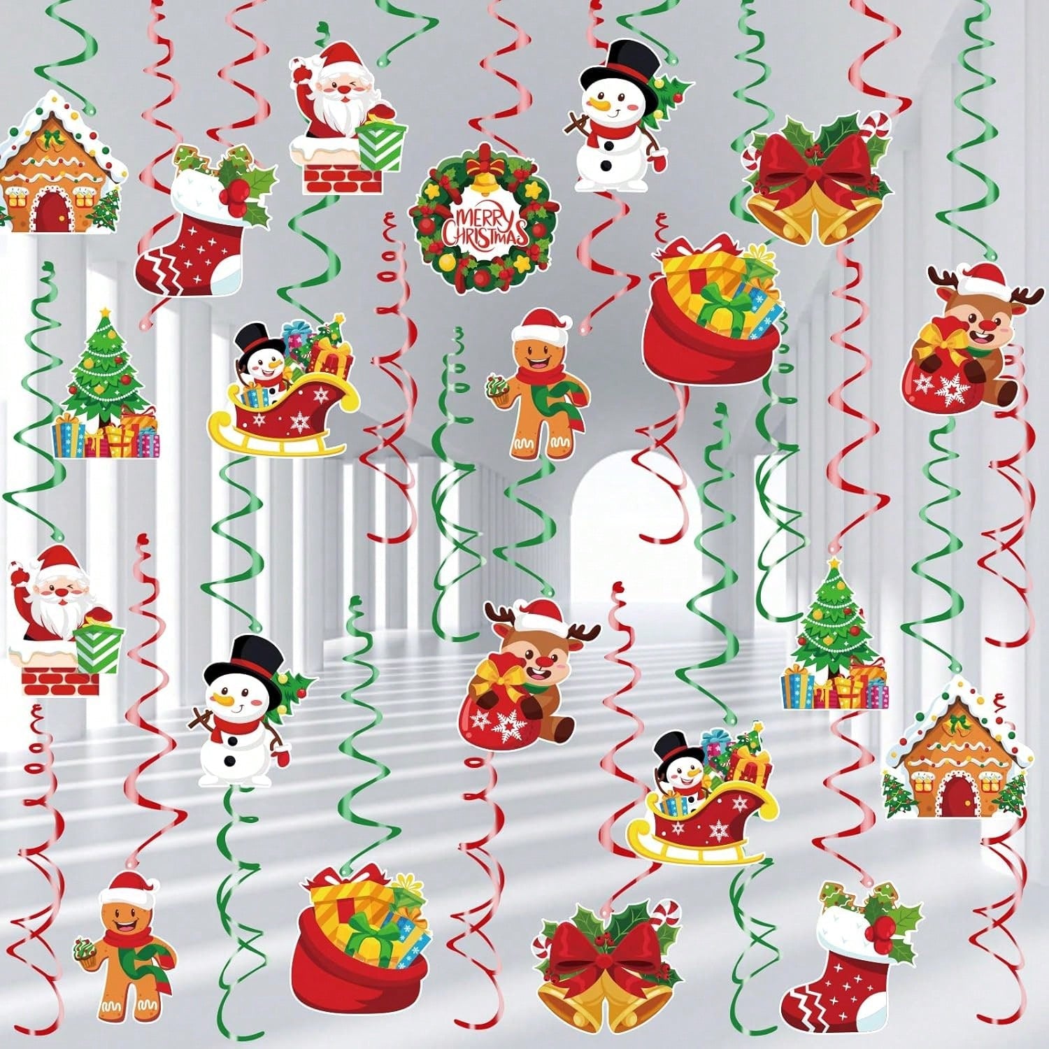 30 Pcs Christmas Hanging Swirl Decorations Double Sided Foil Ceiling Décor