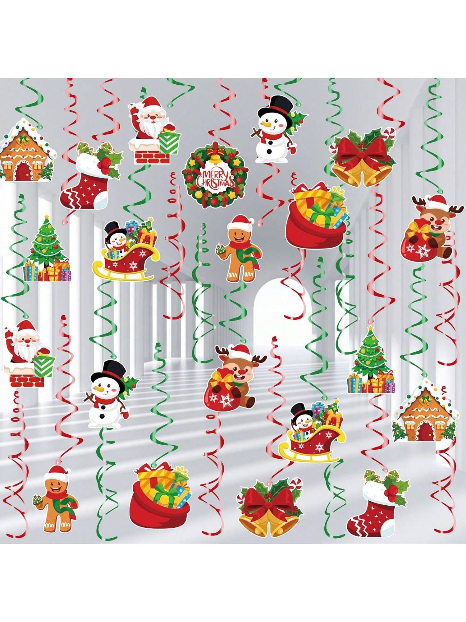 30 Pcs Christmas Hanging Swirl Decorations Double Sided Foil Ceiling Décor