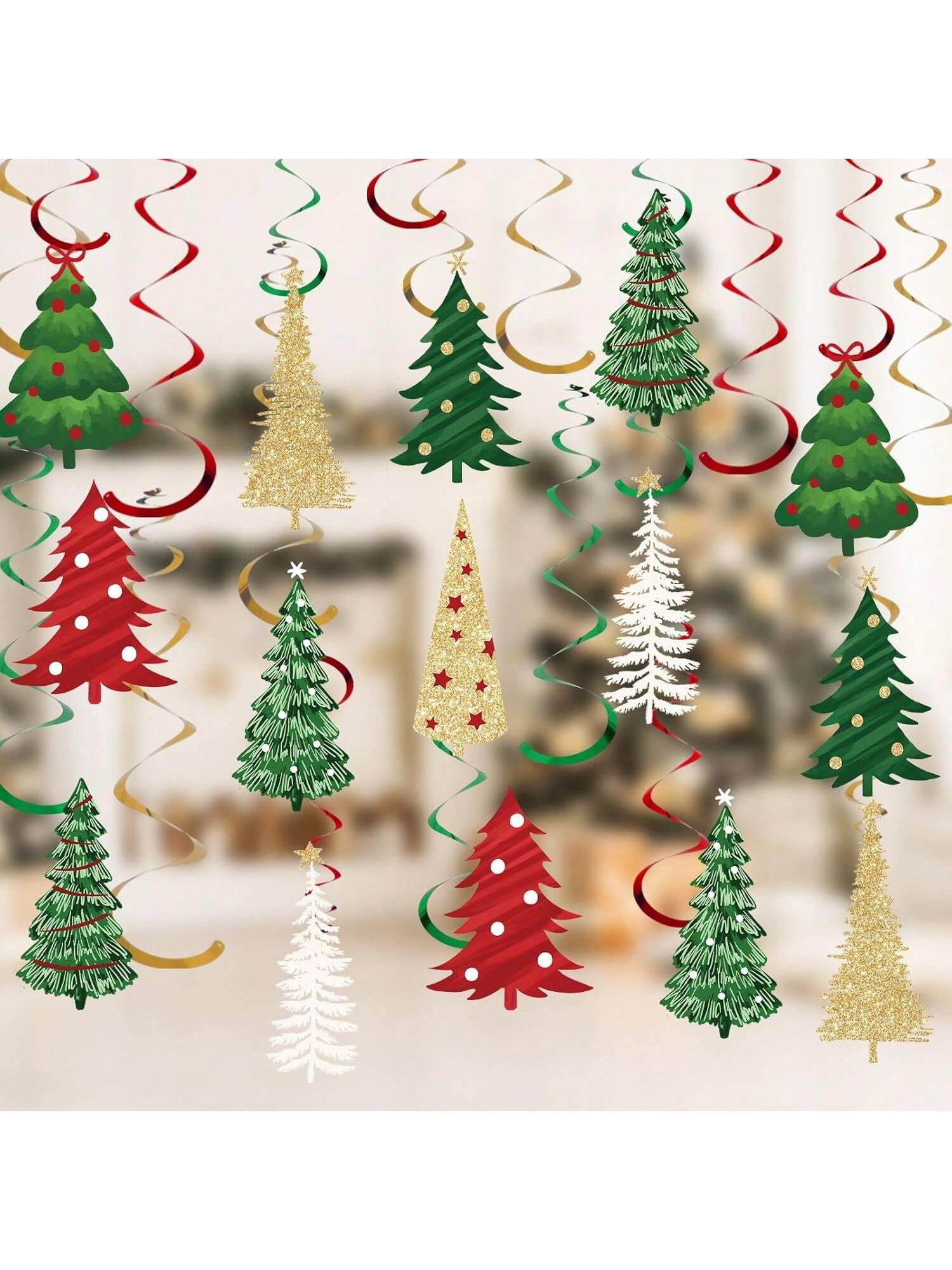 32-Piece Christmas Tree Hanging Swirls Red Green Gold Foil Spiral Decor