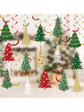 32-Piece Christmas Tree Hanging Swirls Red Green Gold Foil Spiral Decor