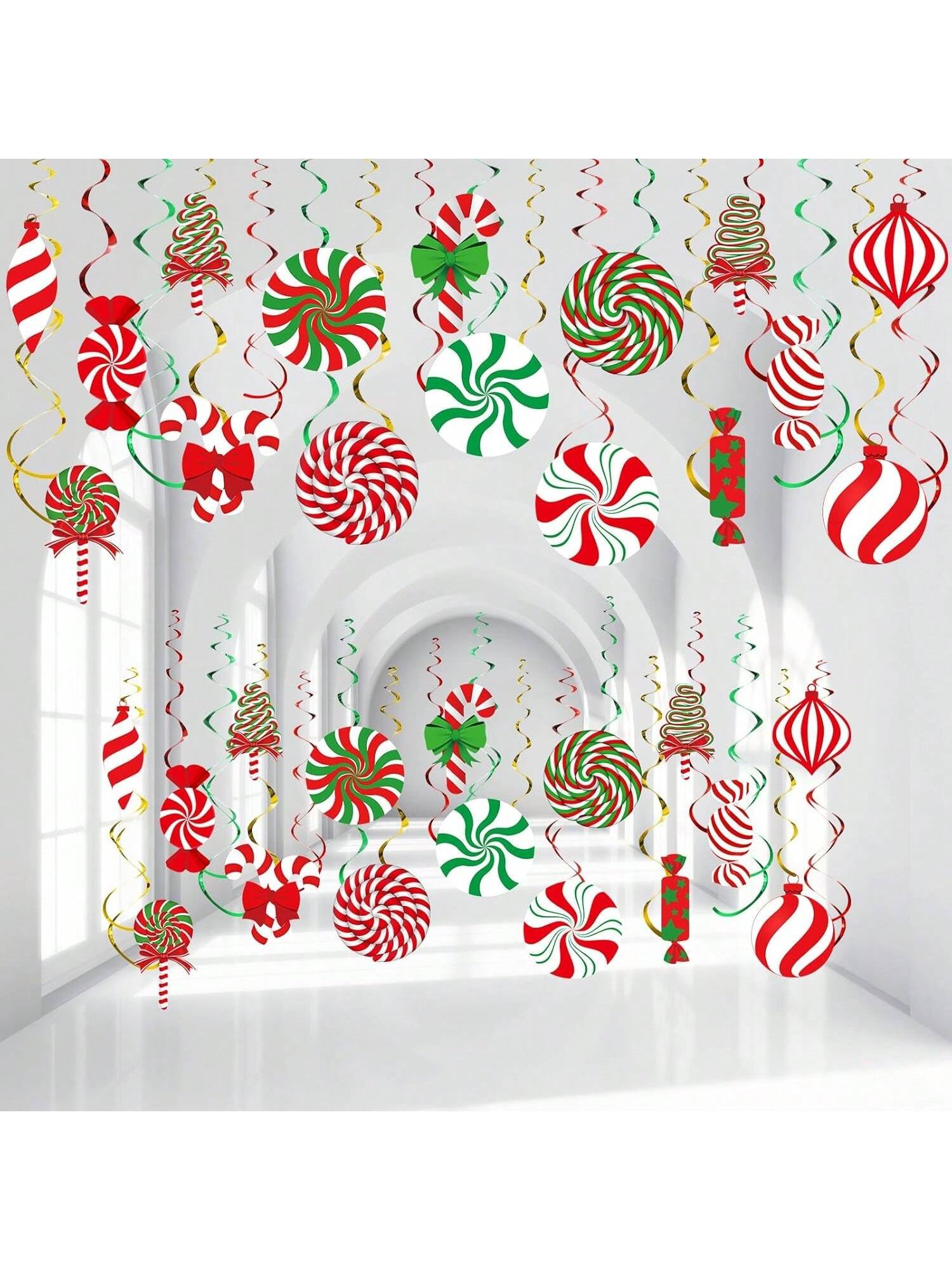 68-Piece Christmas Hanging Swirls Peppermint Candy Ceiling and Wall Decor