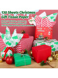 130 Sheet Christmas Tissue Paper Set 5 Festive Designs for Gifts and Crafts