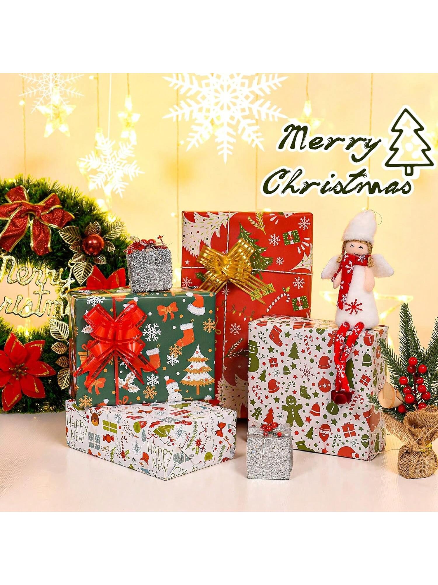 Christmas Wrapping Paper 12 Sheets Snowmen Candy Canes 20x29 for Kids & Adults