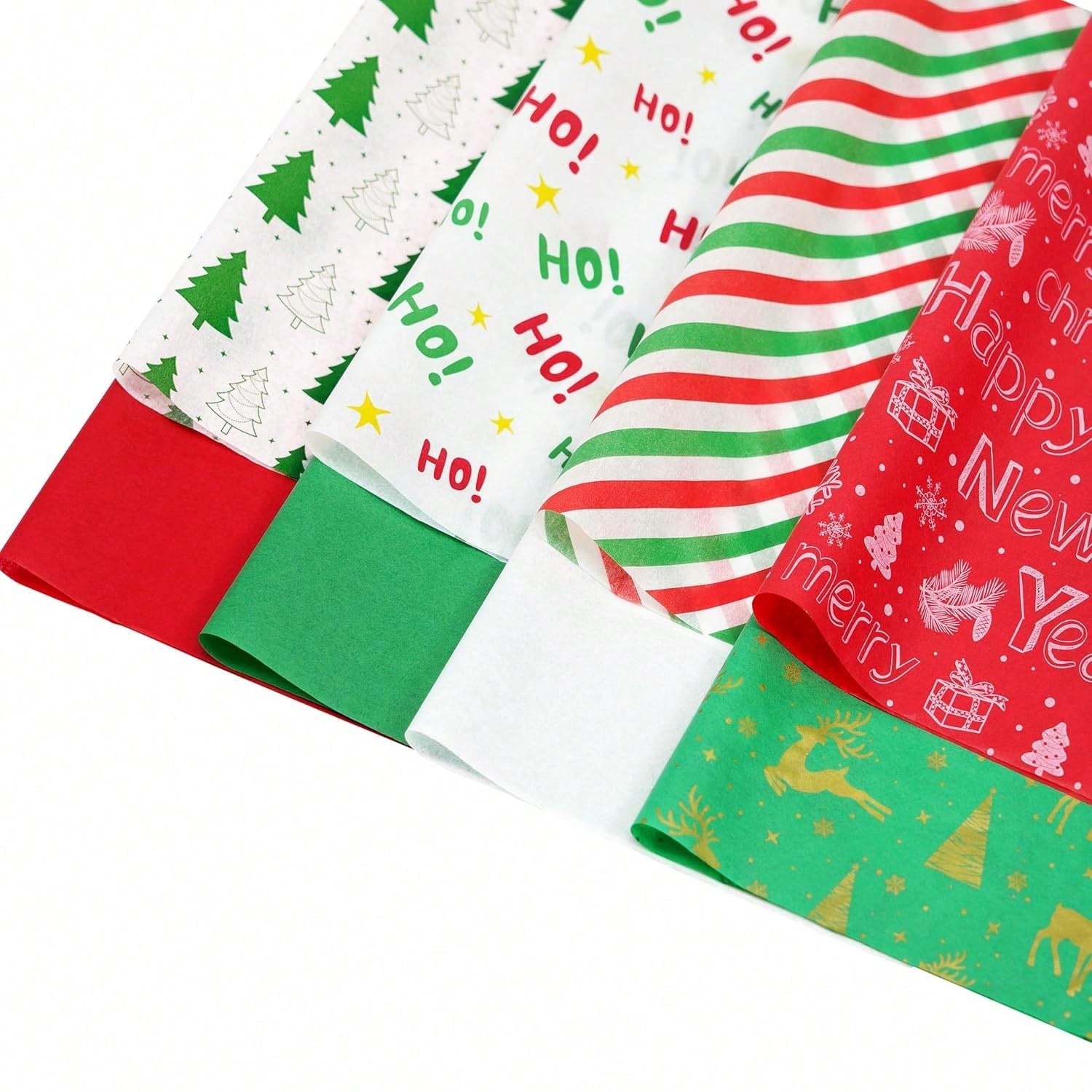 120-Sheet Christmas Tissue Paper 20x14 8 Festive Designs for Gifts and Crafts