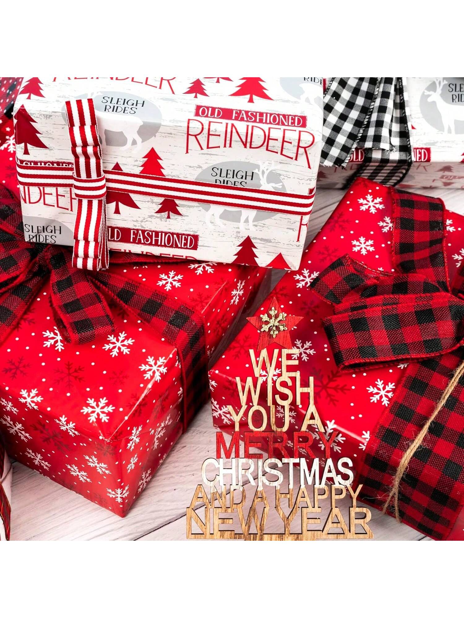 Reversible Christmas Wrapping Paper Roll 17x33ft Red White Reindeer & Snowflake Designs