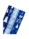 3-Pack Mini Christmas Wrapping Paper Rolls 17x120in Blue White Snowflake & Snowman Designs