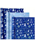 3-Pack Mini Christmas Wrapping Paper Rolls 17x120in Blue White Snowflake & Snowman Designs