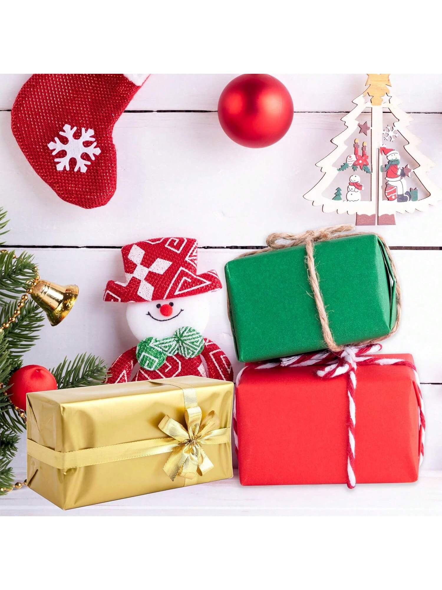120-Sheet Christmas Tissue Paper 20x14 Red Green Gold White for Gifts and Crafts