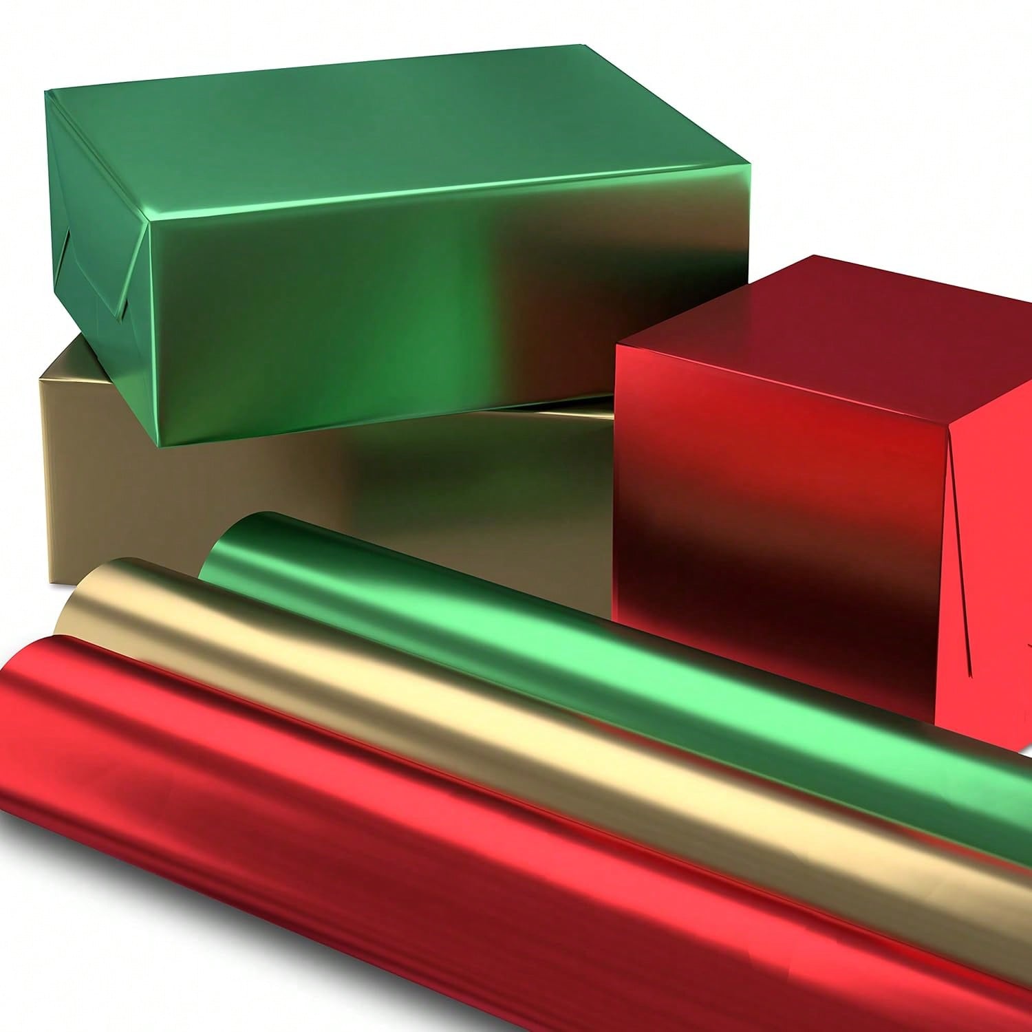 3 Metallic Christmas Wrapping Paper Rolls 60 Sq Ft Red Green Gold