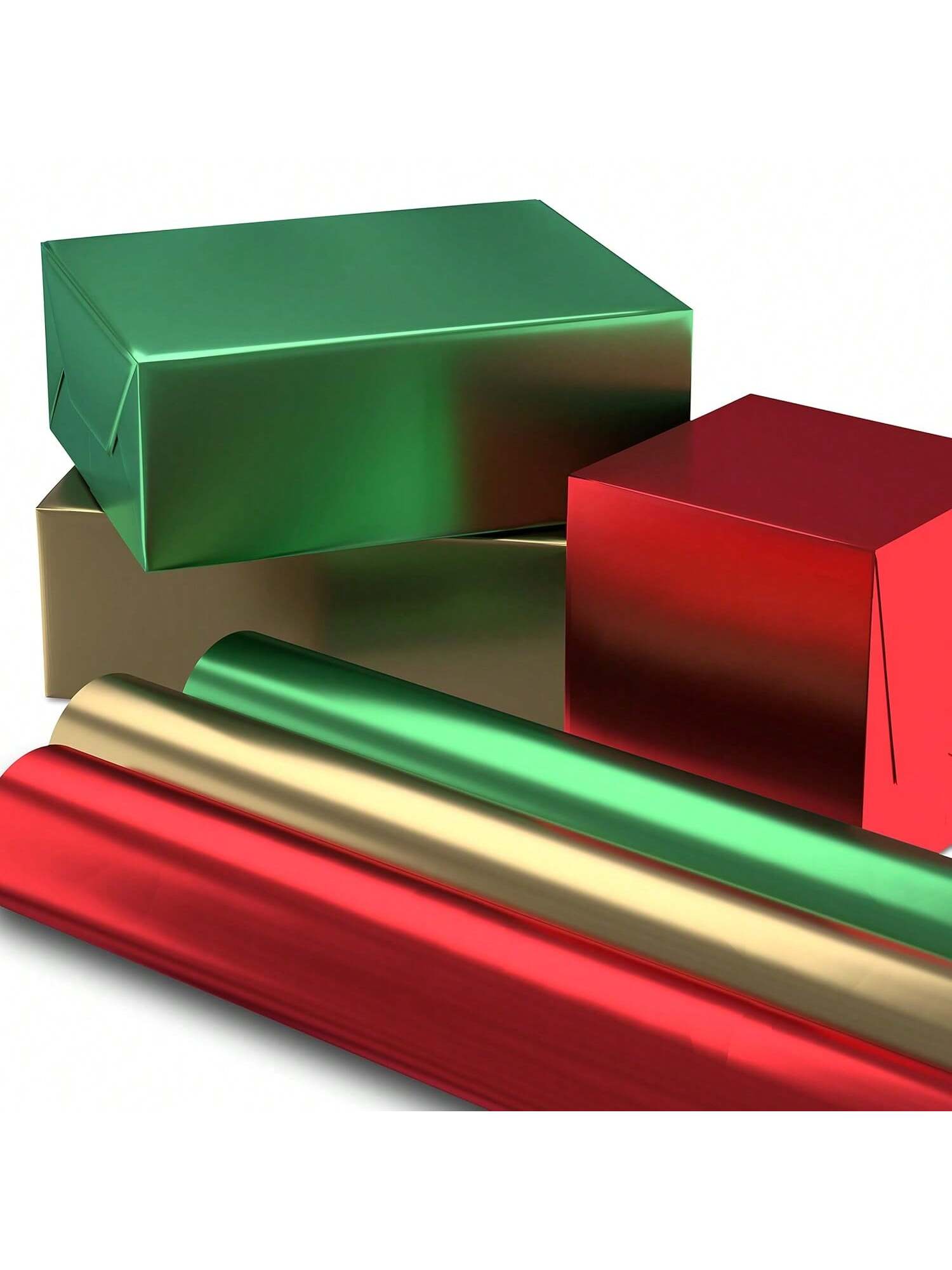 3 Metallic Christmas Wrapping Paper Rolls 60 Sq Ft Red Green Gold