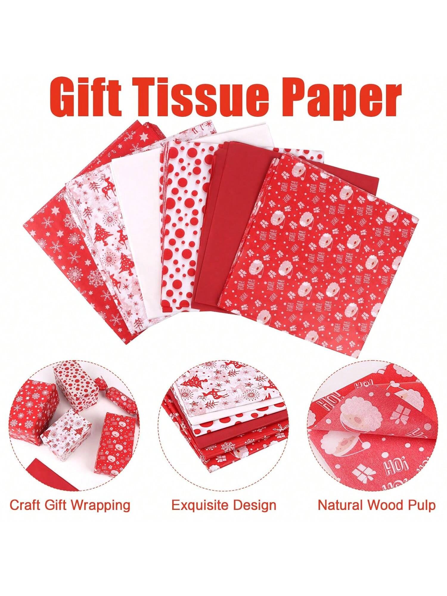 120-Sheet Christmas Tissue Paper Red White Snowflake for Gift Wrapping and Decor