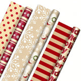 3 Reversible Christmas Wrapping Paper Rolls 120 Sq Ft Snowflakes Snowmen Stripes