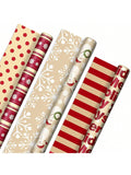 3 Reversible Christmas Wrapping Paper Rolls 120 Sq Ft Snowflakes Snowmen Stripes