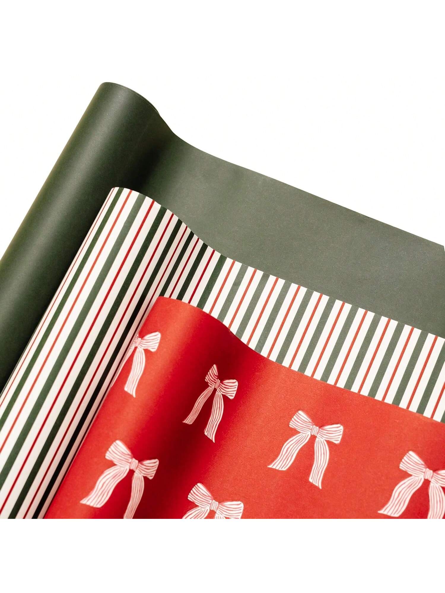 Premium Matte Christmas Wrapping Paper Roll 30x168in Bows & Stripes