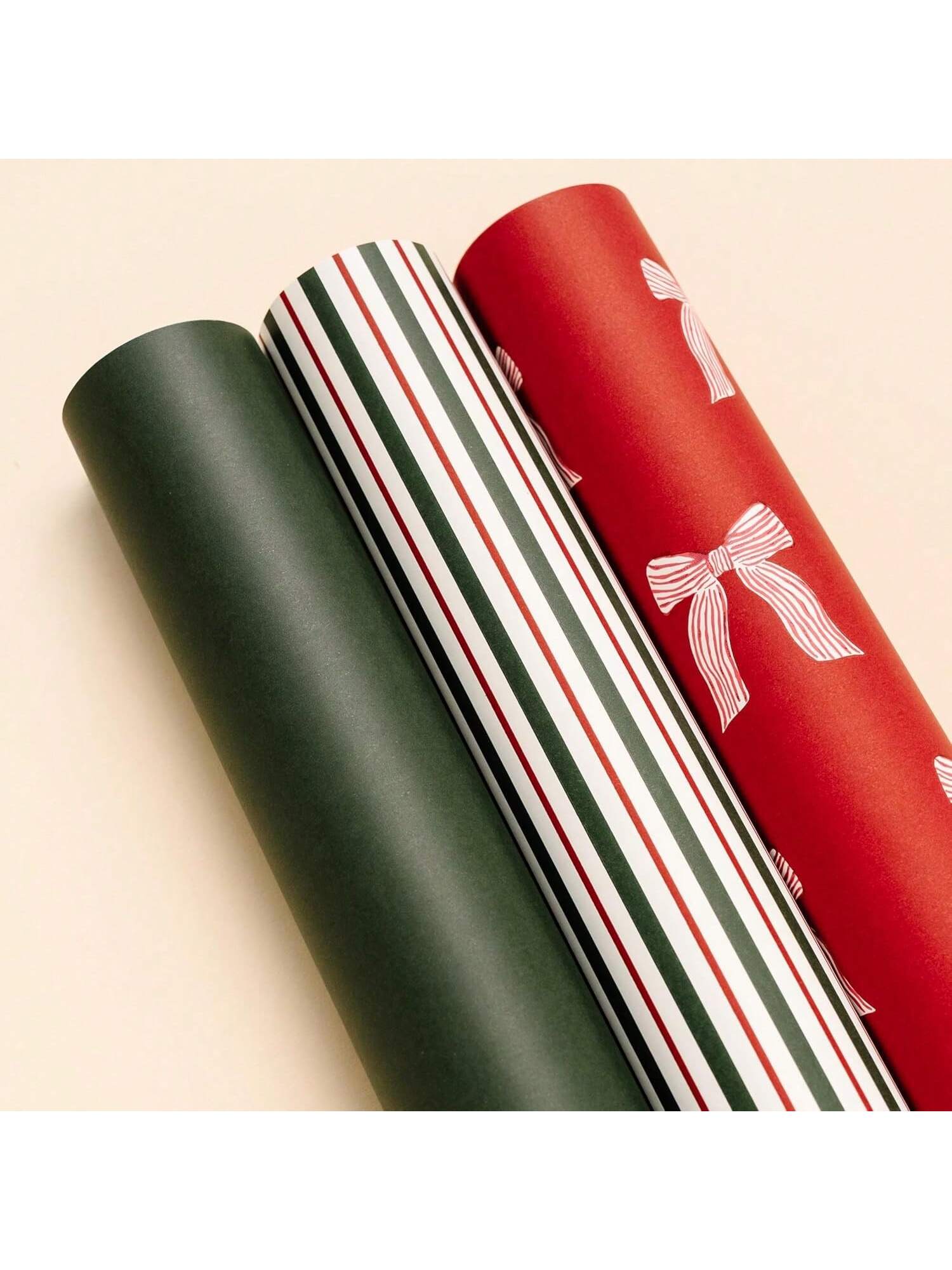 Premium Matte Christmas Wrapping Paper Roll 30x168in Bows & Stripes