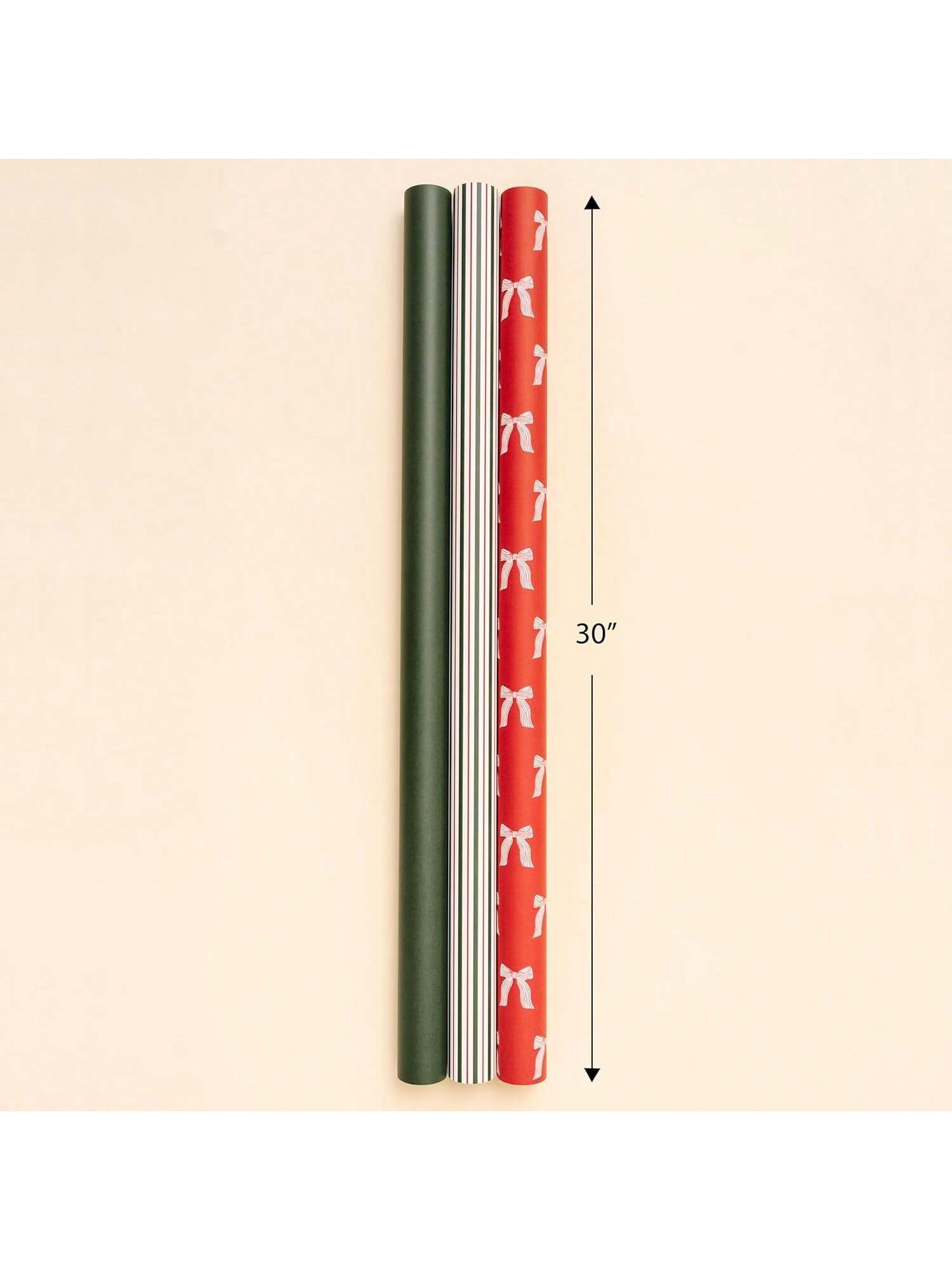 Premium Matte Christmas Wrapping Paper Roll 30x168in Bows & Stripes