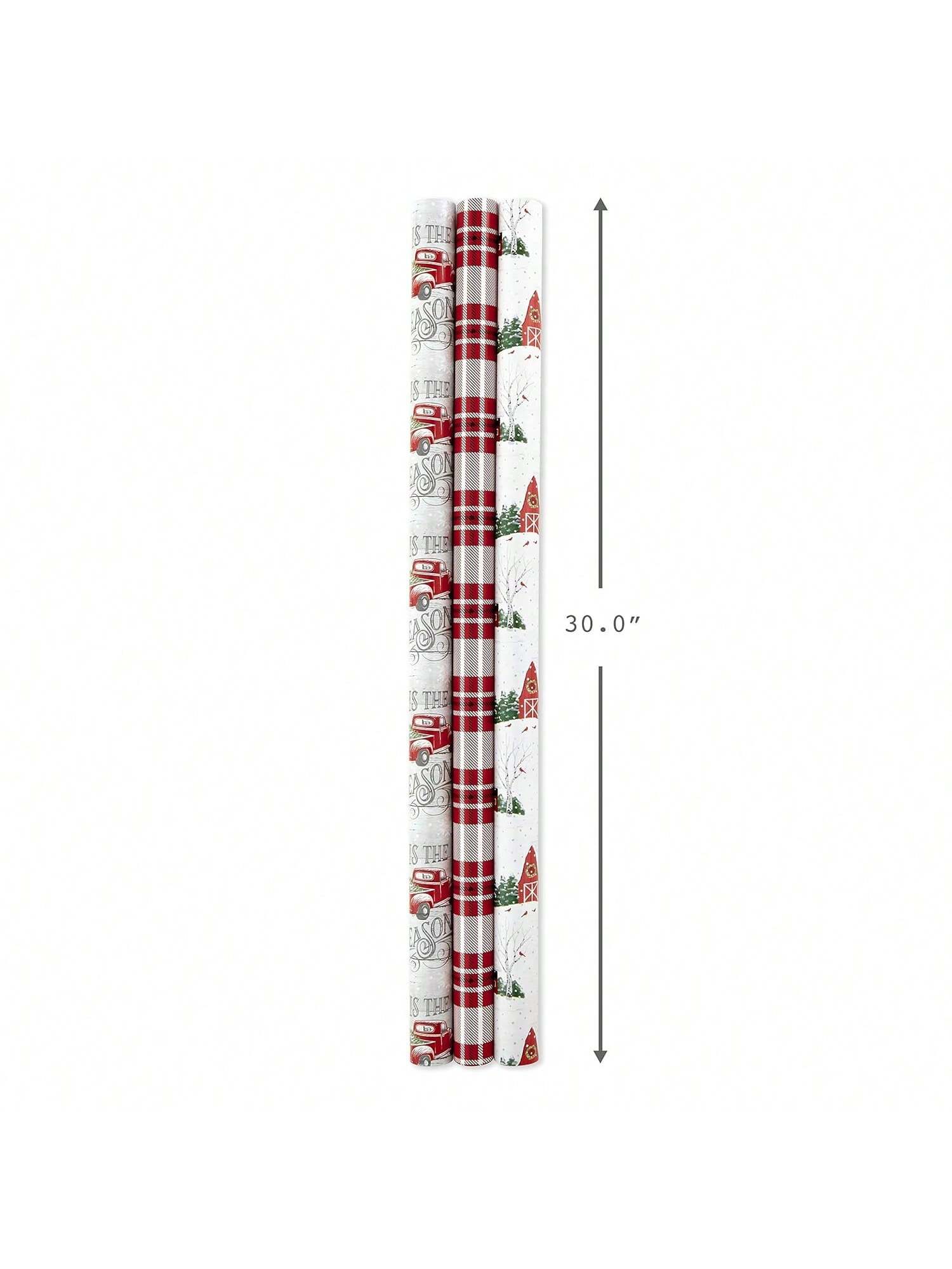 3 Reversible Rustic Christmas Wrapping Paper Rolls 120 Sq Ft Plaid and Woodland