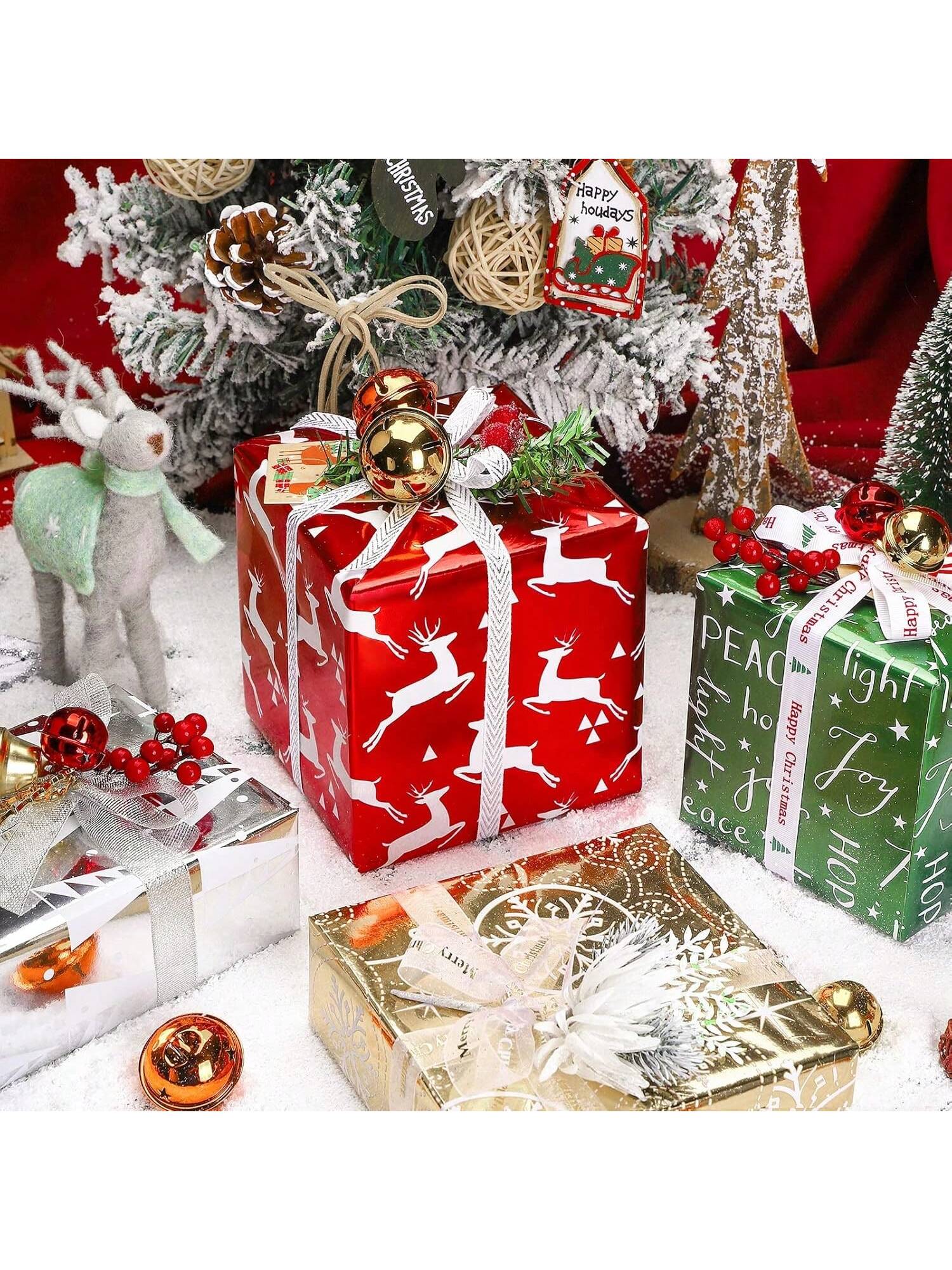 4 Jumbo Christmas Wrapping Paper Rolls 30x120in Red Green Gold Silver