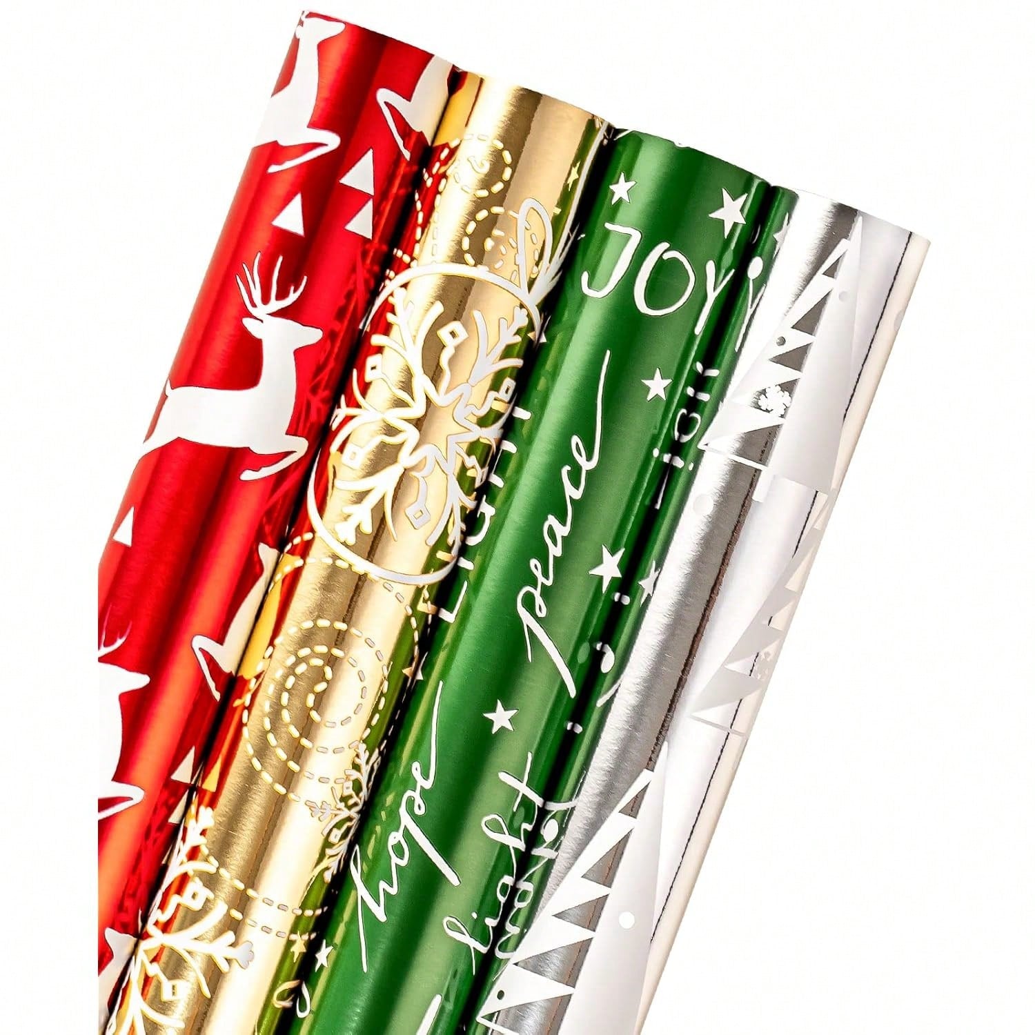 4 Jumbo Christmas Wrapping Paper Rolls 30x120in Red Green Gold Silver