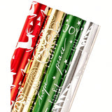 4 Jumbo Christmas Wrapping Paper Rolls 30x120in Red Green Gold Silver