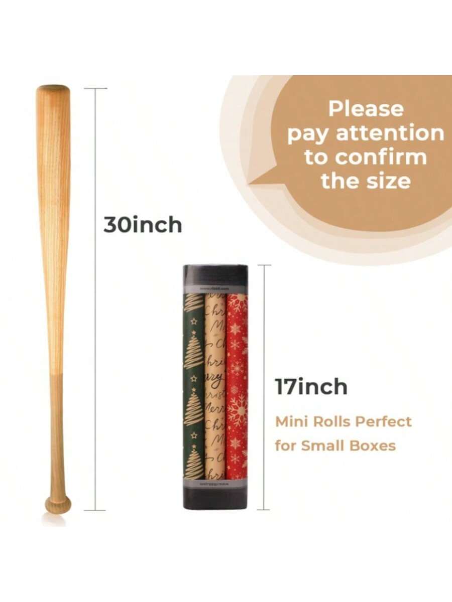 3-Pack Mini Christmas Wrapping Paper Rolls 17x120in Red Green Kraft Snowflakes Trees