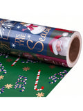 Reversible Christmas Wrapping Paper 17.5x32.8 Santa Snowman Candy Cane Patterns