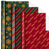 Shiny Christmas Wrapping Paper 3 Rolls Red Green Gold Holiday Designs