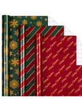 Shiny Christmas Wrapping Paper 3 Rolls Red Green Gold Holiday Designs