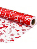 Reversible Christmas Wrapping Paper 17x32.8 Red White Santa Reindeer Snowflake