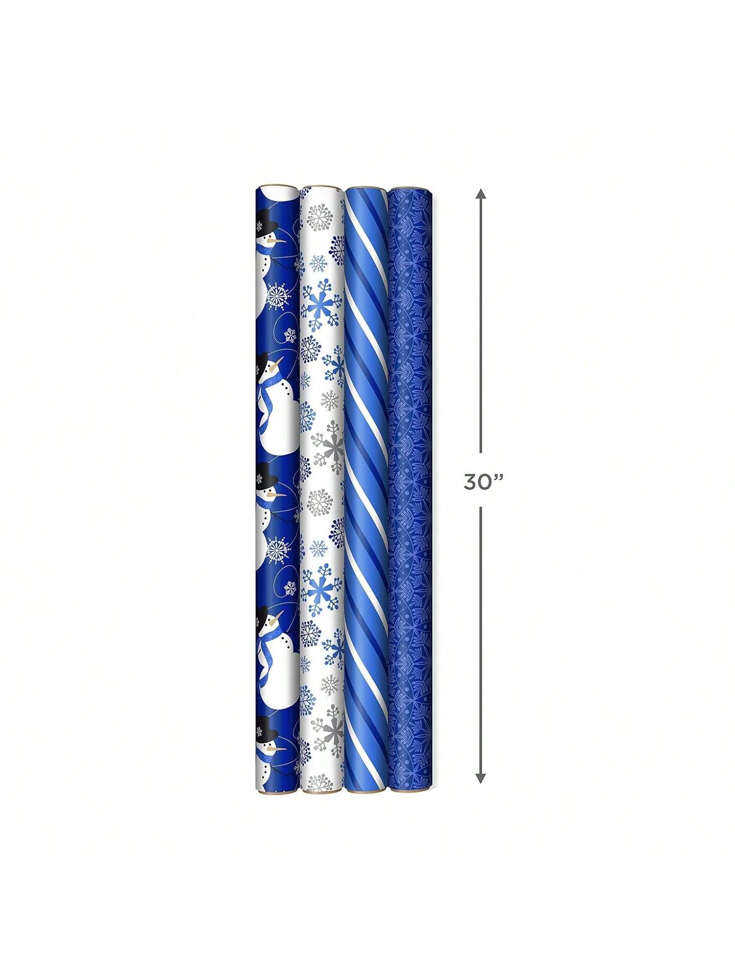 Image Arts Blue Christmas Wrapping Paper 4 Rolls Snowmen Snowflakes Stripes