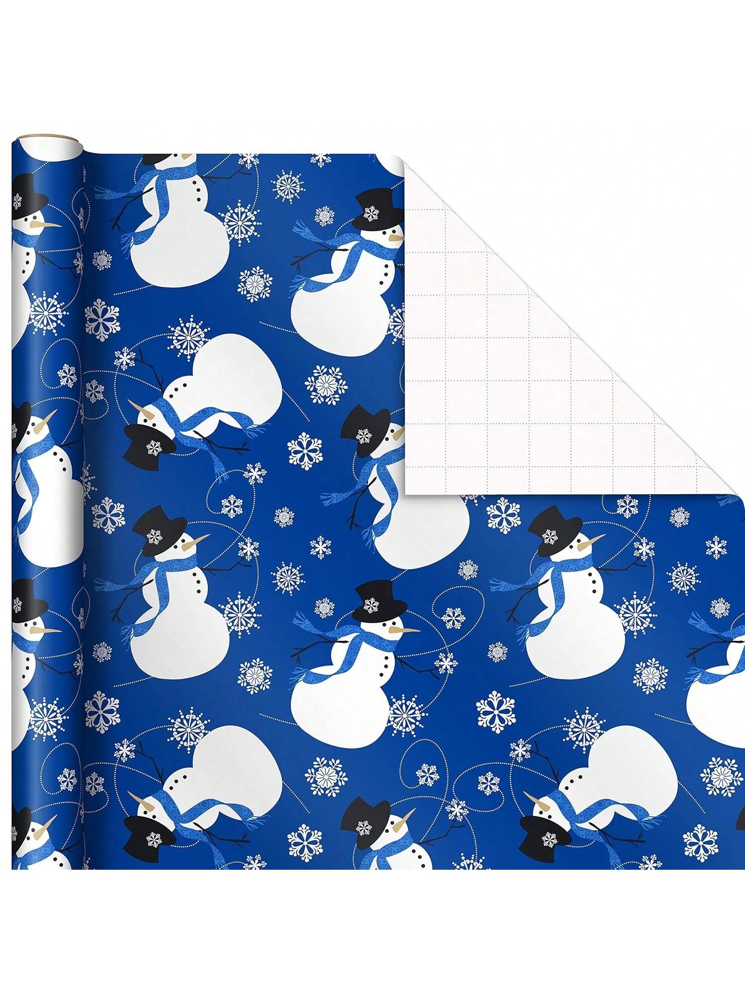 Image Arts Blue Christmas Wrapping Paper 4 Rolls Snowmen Snowflakes Stripes