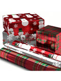 3 Rolls Foil Christmas Wrapping Paper 60 Sq Ft Plaid Snowflakes Snowmen