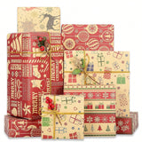 Brown Kraft Christmas Wrapping Paper Set 5 Sheets with Holiday Designs 19.7x25.6