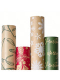 4 Rolls Vintage Christmas Wrapping Paper Brown Kraft with Red Green Patterns 17x120in