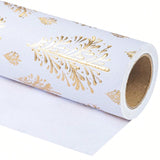 3D Kraft Christmas Wrapping Paper Mini Roll Gold White Tree Design