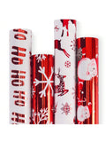 4 Rolls Of Red & White Christmas Wrapping Paper With Metallic Foil Shine, Featuring Festive Elements; 30"X10' Per Roll. Perfect For Holiday Gifting,