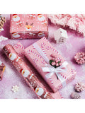 Pink Christmas Wrapping Paper Mini Roll 17x32.8in with Santa Candy Cane Rose Gold